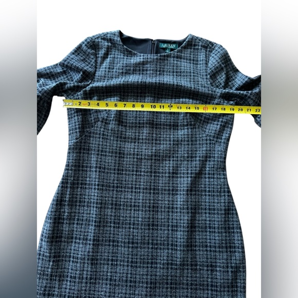 Lauren Ralph Lauren grey plaid elbow bell sleeve wool blend sheath dress size 14 - Picture 9 of 12